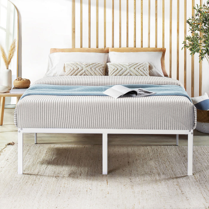 Metal Platform Bed with Heavy Duty Steel Slats - White - Best Price Mattress