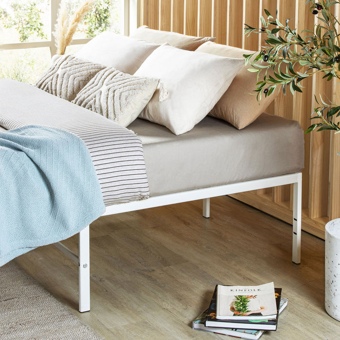 Metal Platform Bed with Heavy Duty Steel Slats - White - Best Price Mattress