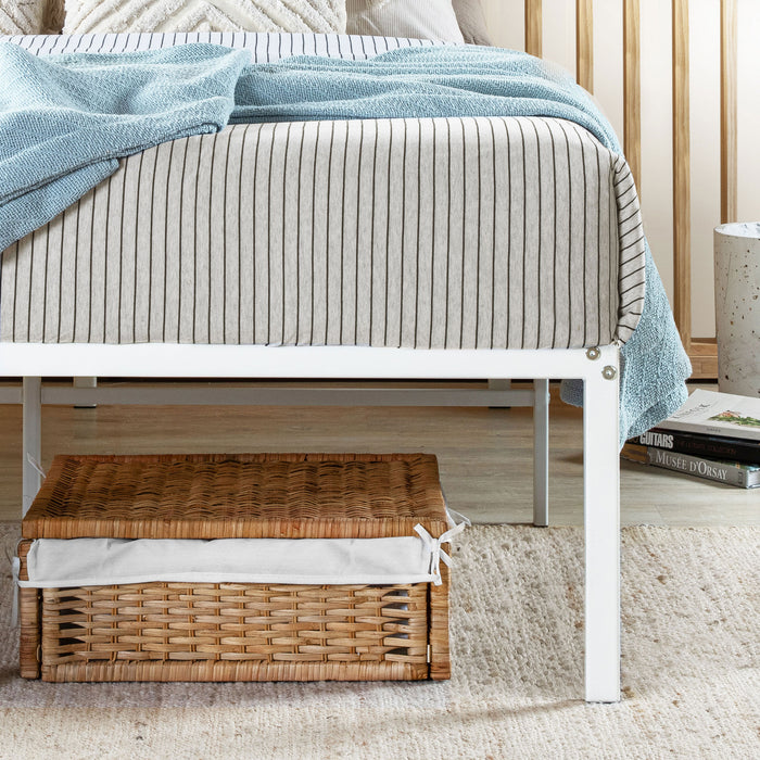 Metal Platform Bed with Heavy Duty Steel Slats - White - Best Price Mattress