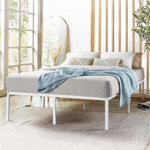 Metal Platform Bed with Heavy Duty Steel Slats - White - Best Price Mattress