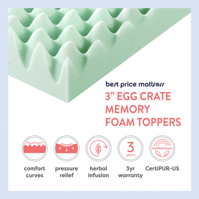 3 Egg Crate Memory Foam Topper with Herbal Infusion