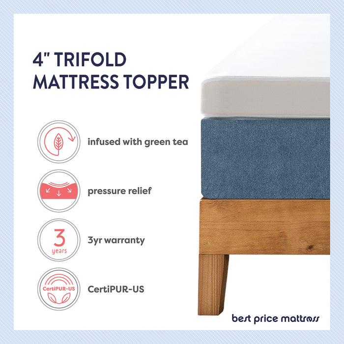 4" Trifold Memory Foam Topper with Cover - bpmatt