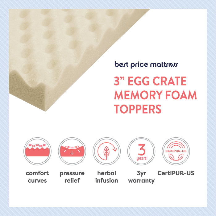 Best Price Mattress 4 inch Egg Crate Memory Foam Mattress Topper with Cooling Gel Infusion, CertiPUR-US Certified, Queen